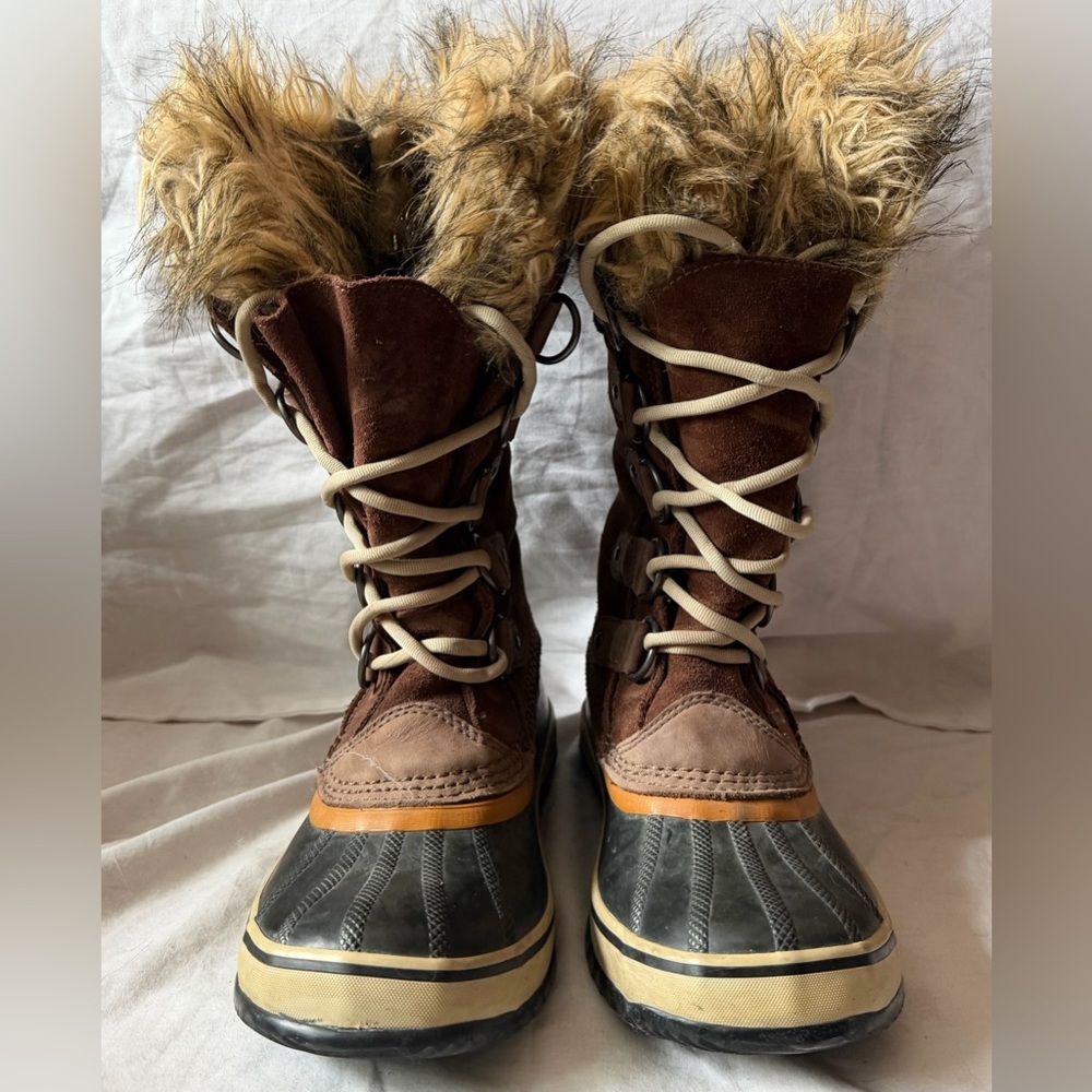 Sorel Joan of Arctic Tall Faux Fur Boots Lace Up Winter Duck Boot Size 6